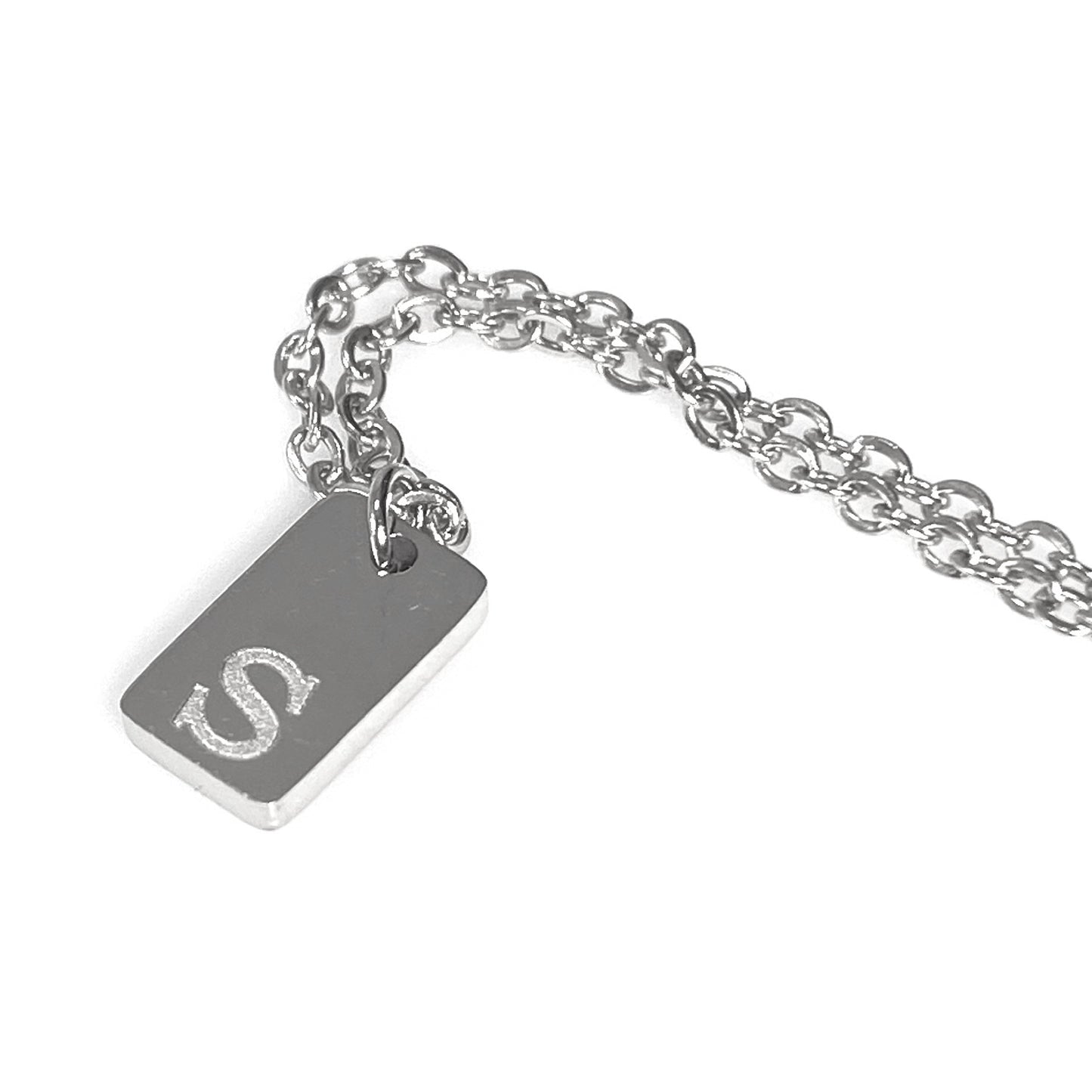 Tiny Rectangular Initial Cable Chain Necklace