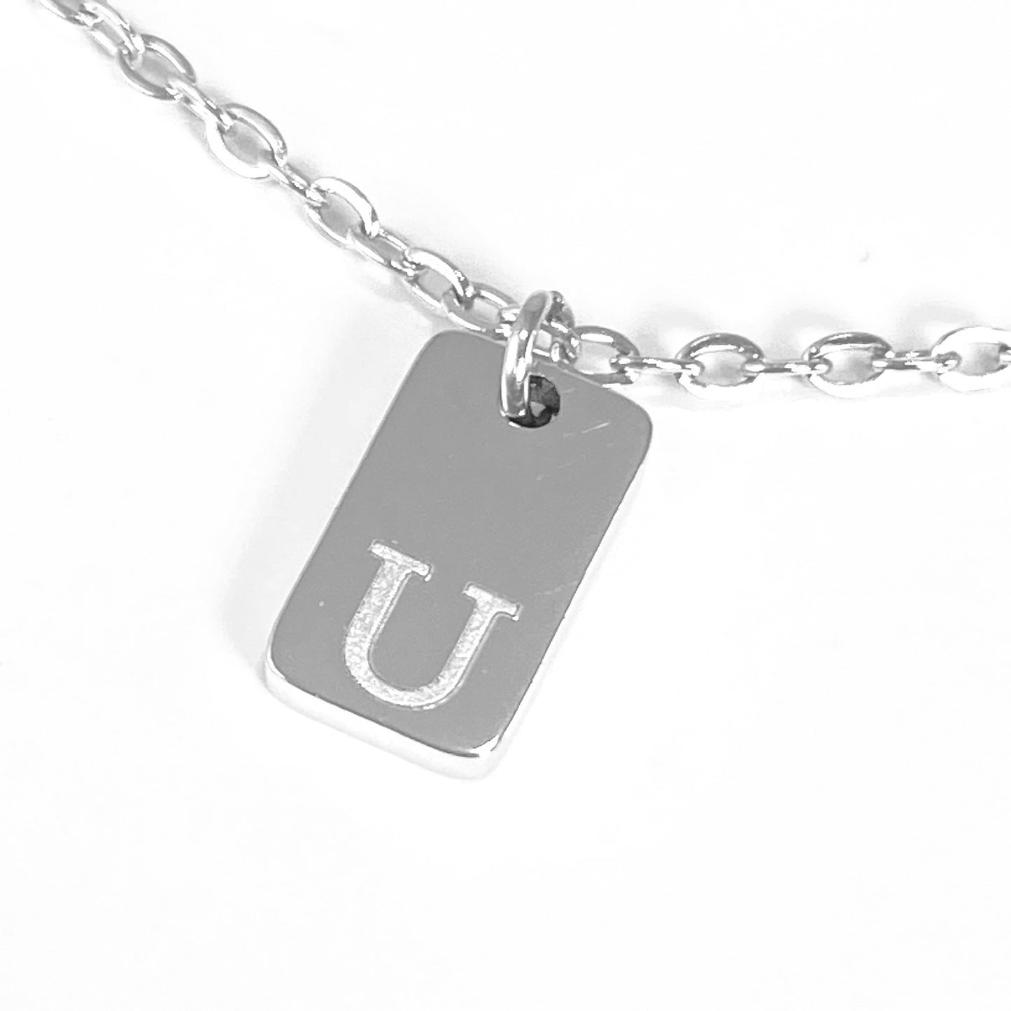 Tiny Rectangular Initial Cable Chain Necklace