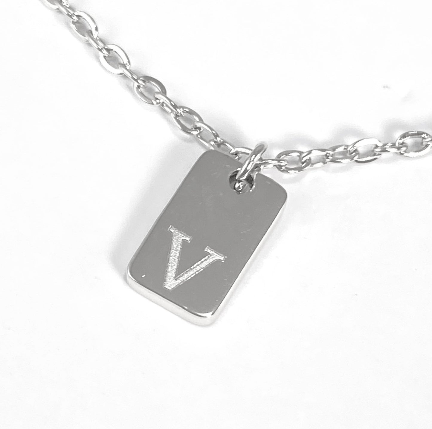 Tiny Rectangular Initial Cable Chain Necklace