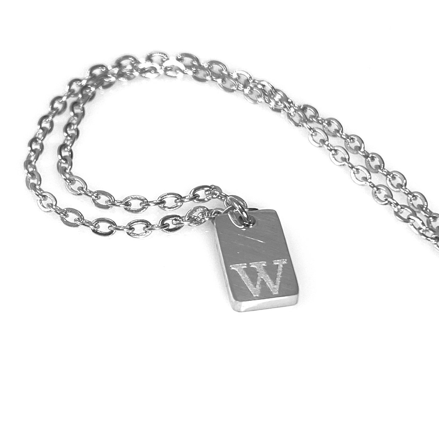 Tiny Rectangular Initial Cable Chain Necklace