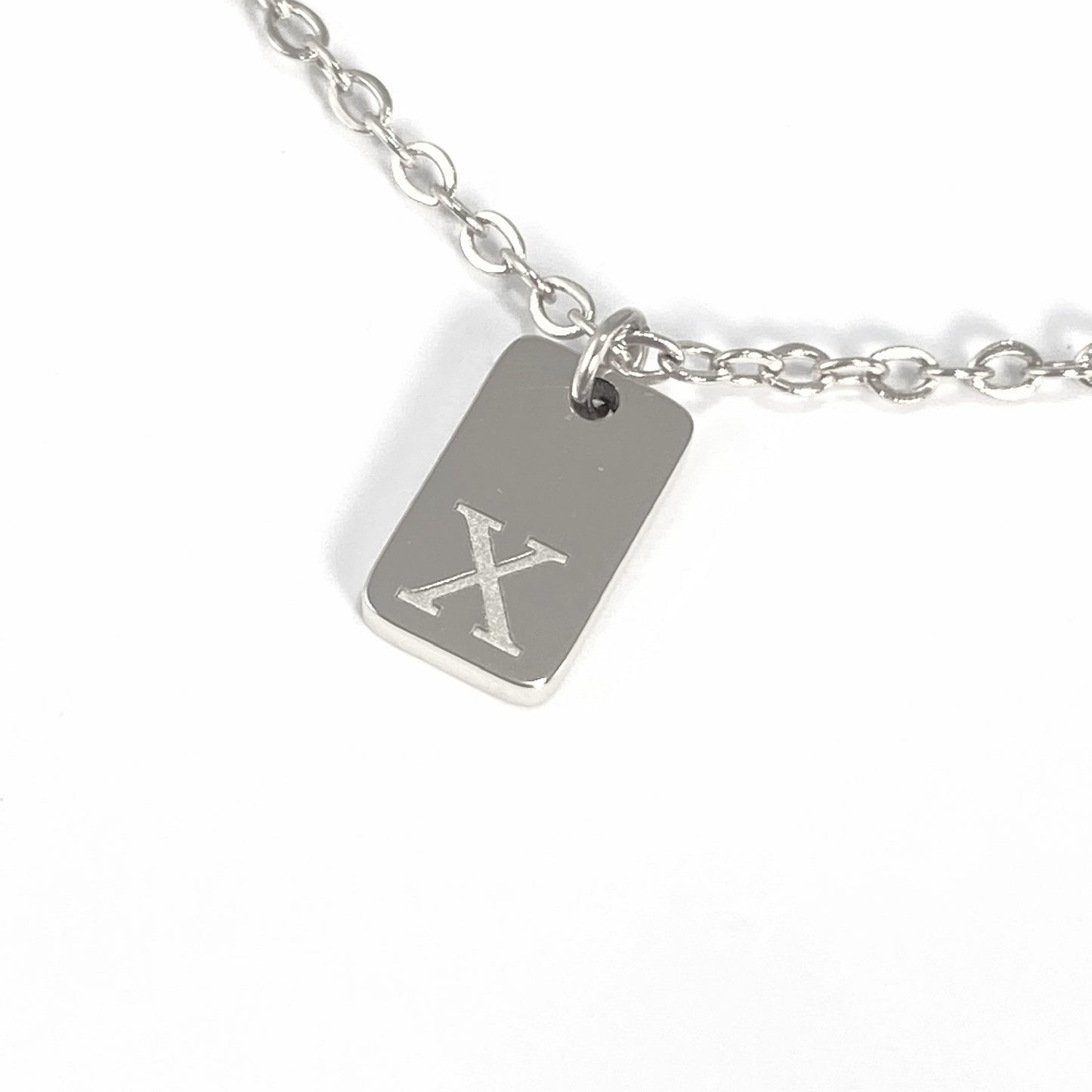 Tiny Rectangular Initial Cable Chain Necklace