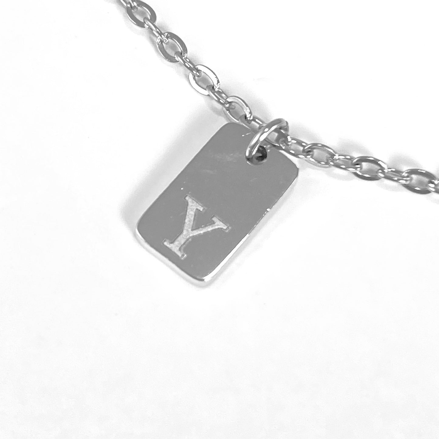 Tiny Rectangular Initial Cable Chain Necklace