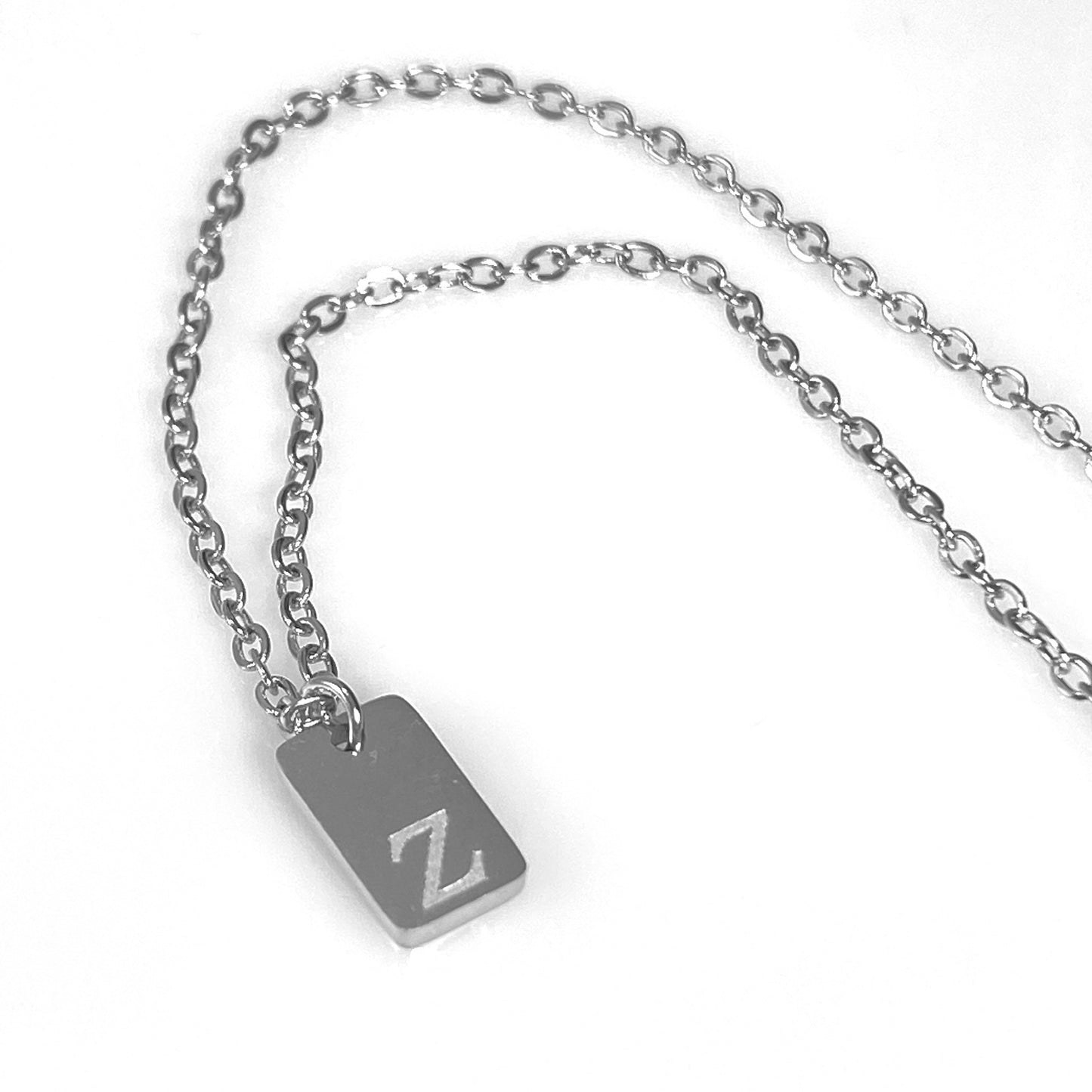 Tiny Rectangular Initial Cable Chain Necklace