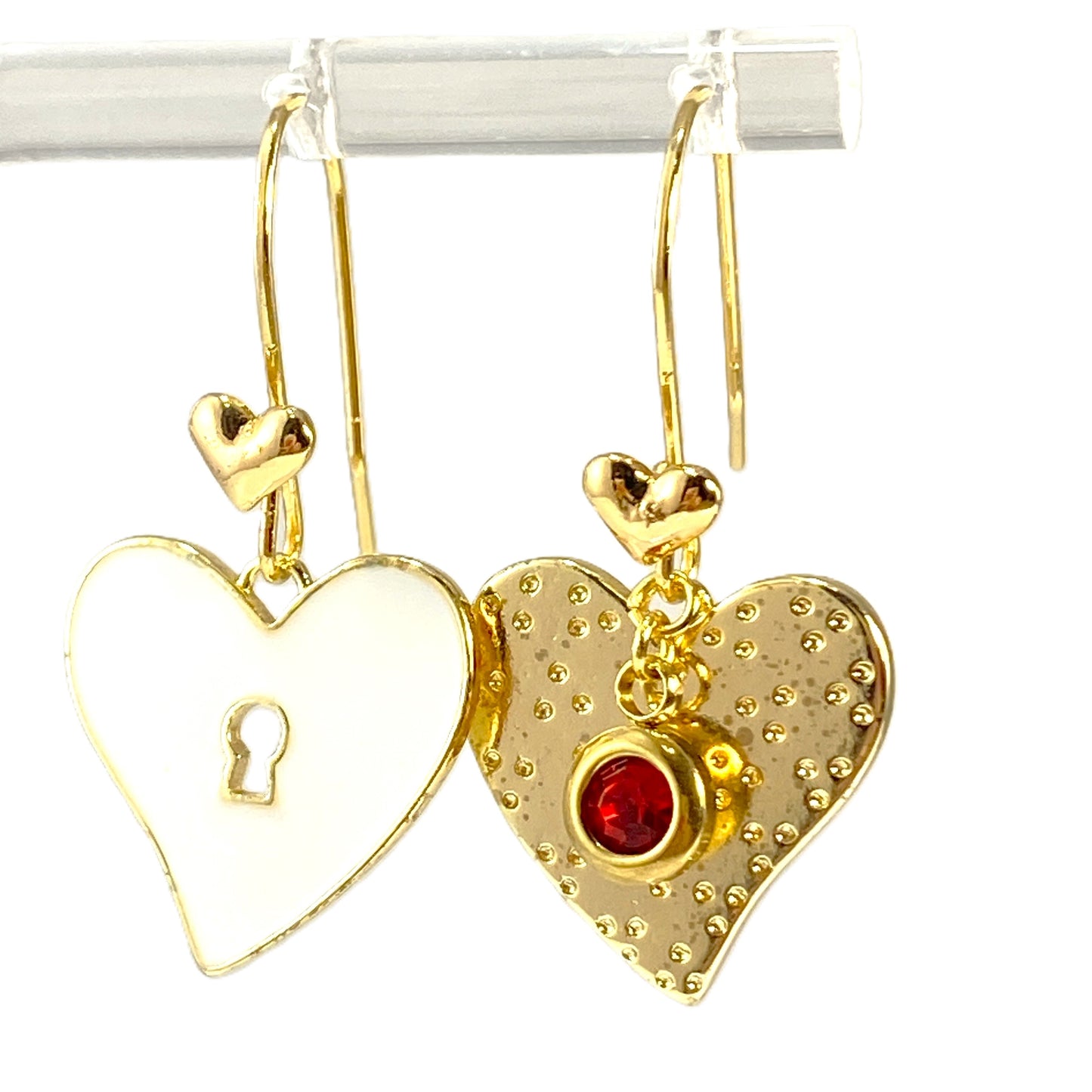 Enamel & Gold Heart Hook Earrings