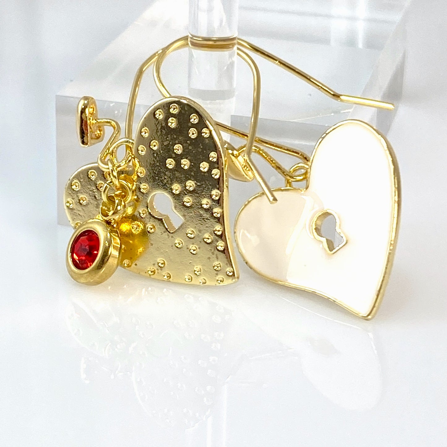 Enamel & Gold Heart Hook Earrings
