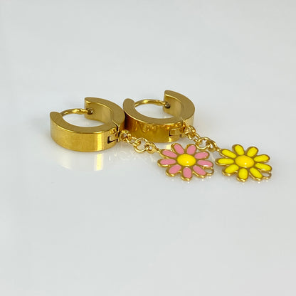 Enamel Flower Huggie Hoop Earrings