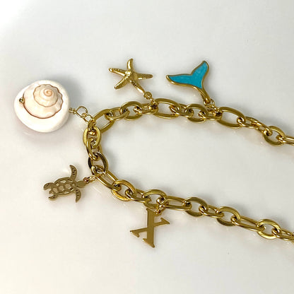 Beach Shell & Initial Charm Necklace Stainless Steel - MADE IN CANADA