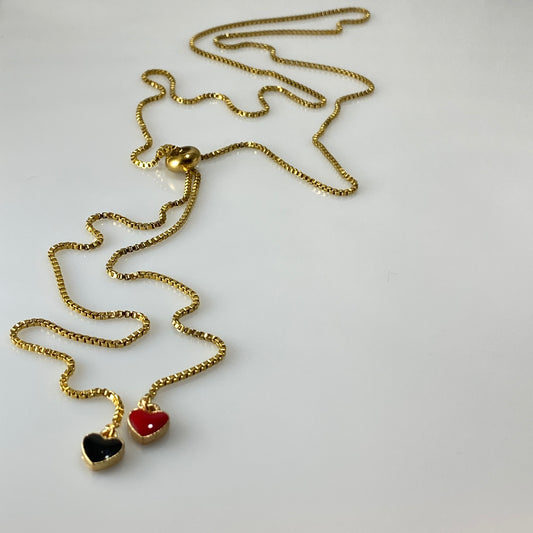 Enamel Heart Lariat Box Chain Necklace