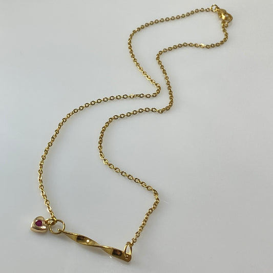 Twisted Bar & Heart Cable Chain Necklace