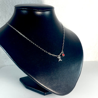Silver Mini Astrology Sign & Birthstone Cable or Paperclip Chain Necklace