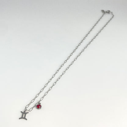 Silver Mini Astrology Sign & Birthstone Cable or Paperclip Chain Necklace