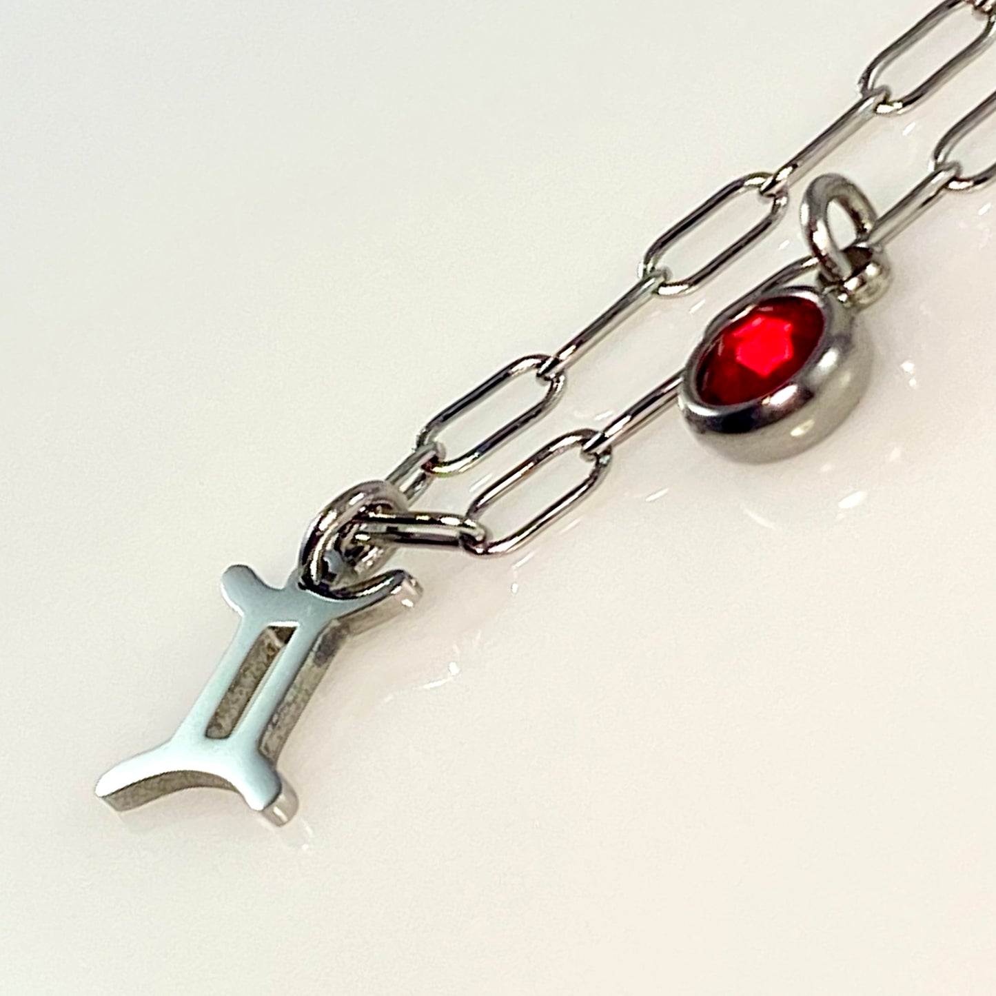 Silver Mini Astrology Sign & Birthstone Cable or Paperclip Chain Necklace