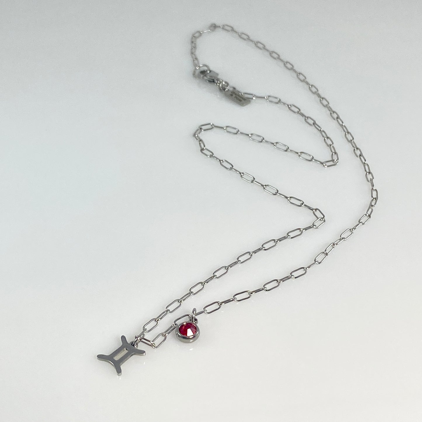 Silver Mini Astrology Sign & Birthstone Cable or Paperclip Chain Necklace