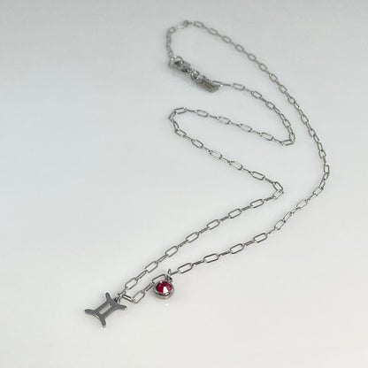 Silver Mini Astrology Sign & Birthstone Cable or Paperclip Chain Necklace