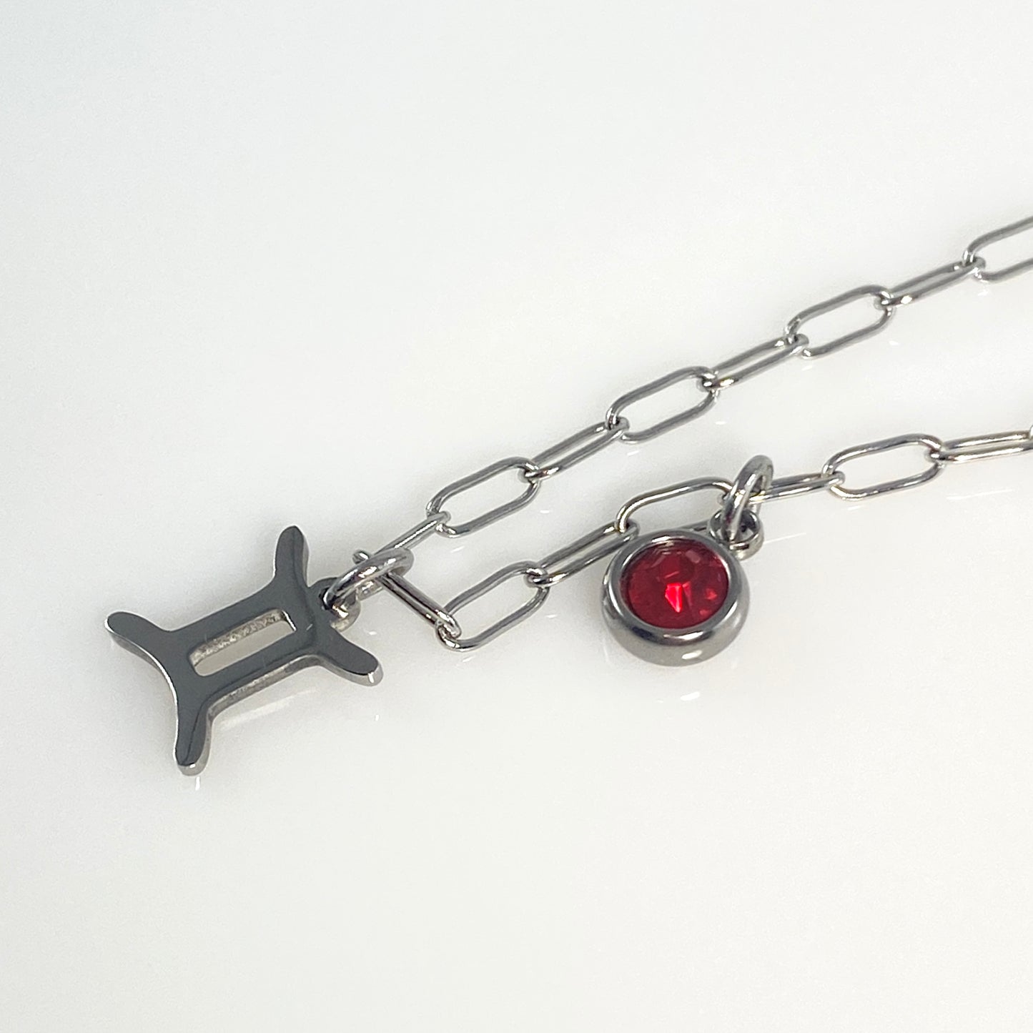 Silver Mini Astrology Sign & Birthstone Cable or Paperclip Chain Necklace