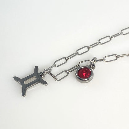 Silver Mini Astrology Sign & Birthstone Cable or Paperclip Chain Necklace