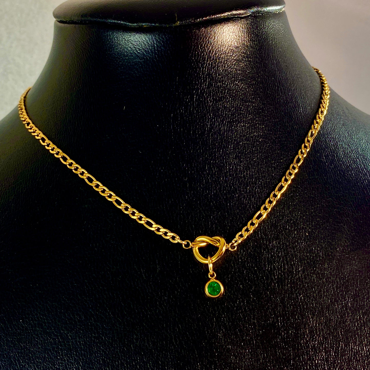 Eternity Knot & Birthstone Figaro Chain Necklace - MADE IN CANADA