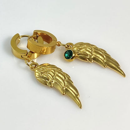 Wing & Birthstone Huggie Hoop Earrings - MADE IN CANADA