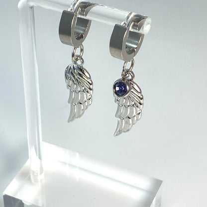 Wing & Birthstone Huggie Hoop Earrings - MADE IN CANADA