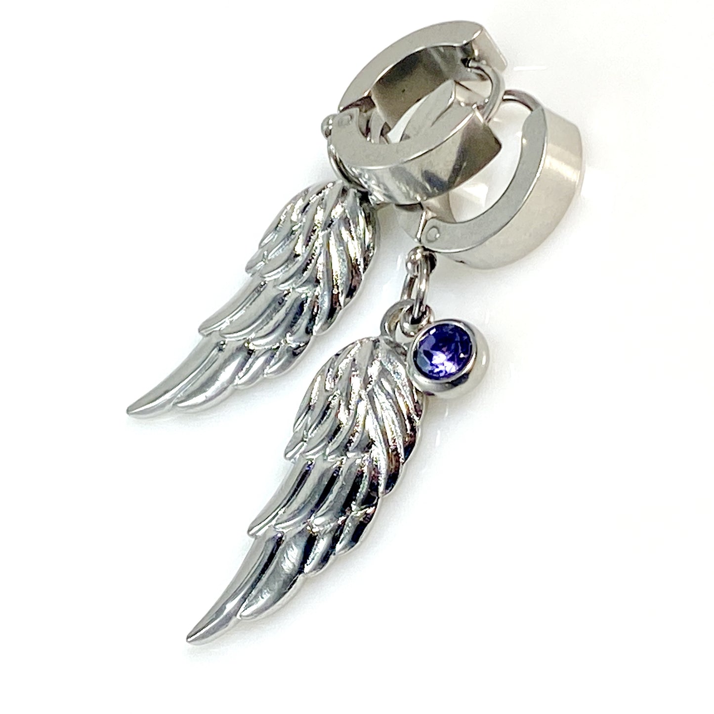Wing & Birthstone Huggie Hoop Earrings - MADE IN CANADA