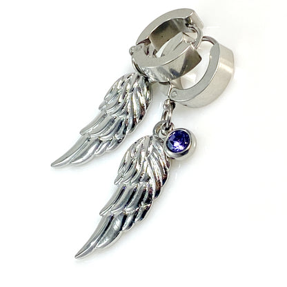 Wing & Birthstone Huggie Hoop Earrings - MADE IN CANADA