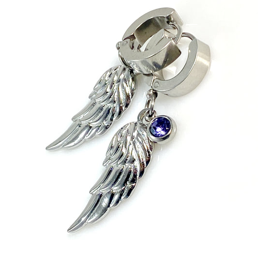 Wing & Birthstone Huggie Hoop Earrings - MADE IN CANADA