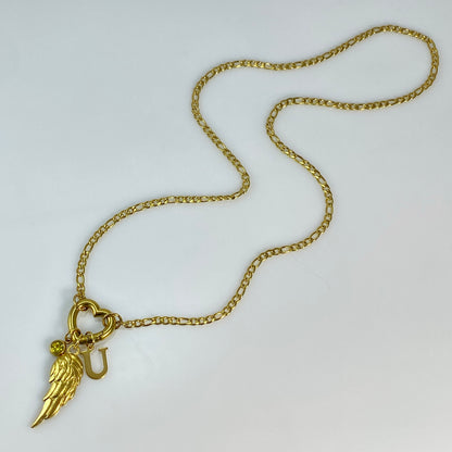 Wing, Letter - Initial & Birthstone on a Heart Carabiner & Figaro Chain Necklace - MADE IN CANADA