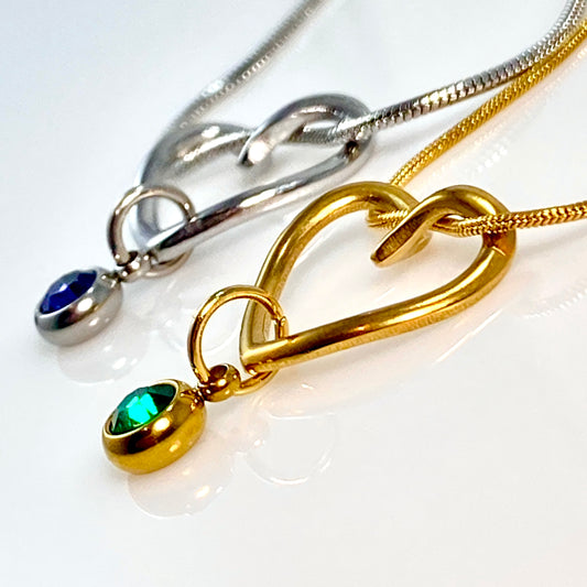 Curled Heart & Birthstone Snake Chain Necklace - MADE IN CANADA