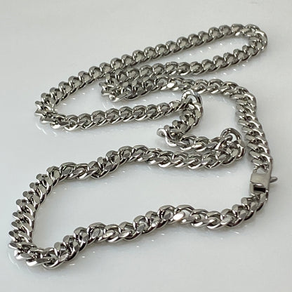 Collier à maillons en argent et acier inoxydable Miami Cuban