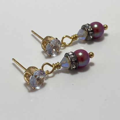 Boucles d'oreilles à tige en alliage de métal plaqué or avec cristaux et perles autrichiennes et pierres en zircone cubique