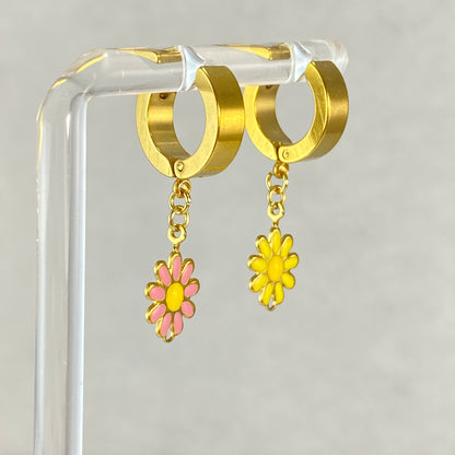 Enamel Flower Huggie Hoop Earrings