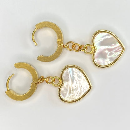 Mother of Pearl Heart Huggie Hoop Earrings