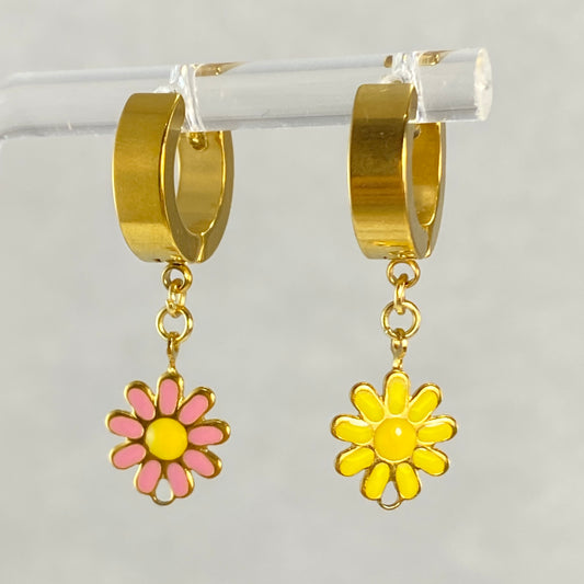 Enamel Flower Huggie Hoop Earrings