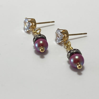 Boucles d'oreilles à tige en alliage de métal plaqué or avec cristaux et perles autrichiennes et pierres en zircone cubique