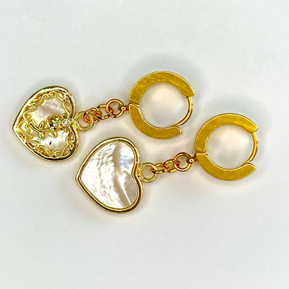 Mother of Pearl Heart Huggie Hoop Earrings