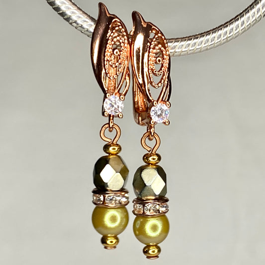 Pearl & Czech Glass CZ Hook Earrings