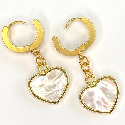 Mother of Pearl Heart Huggie Hoop Earrings