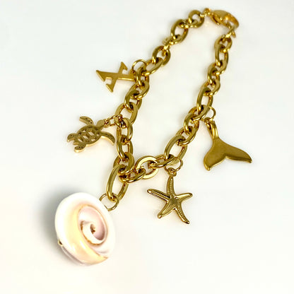 Beach Shell & Initial Charm Bracelet Stainless Steel - MADE IN CANADA