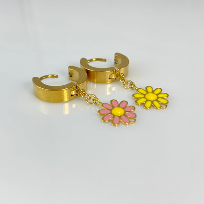 Enamel Flower Huggie Hoop Earrings