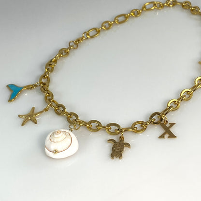 Beach Shell & Initial Charm Necklace Stainless Steel - MADE IN CANADA