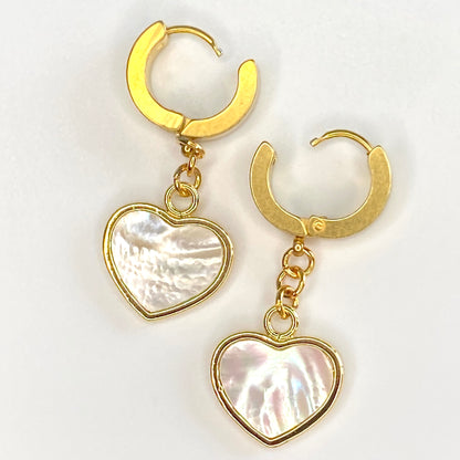 Mother of Pearl Heart Huggie Hoop Earrings
