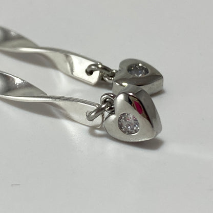 CZ Heart & Twisted Bars Stud Earrings