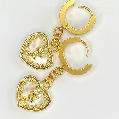Mother of Pearl Heart Huggie Hoop Earrings