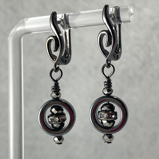 Hematite & Czech Crystal Hook Earrings