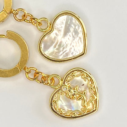 Mother of Pearl Heart Huggie Hoop Earrings
