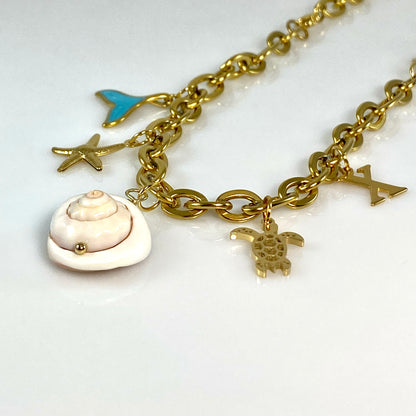 Beach Shell & Initial Charm Necklace Stainless Steel - MADE IN CANADA