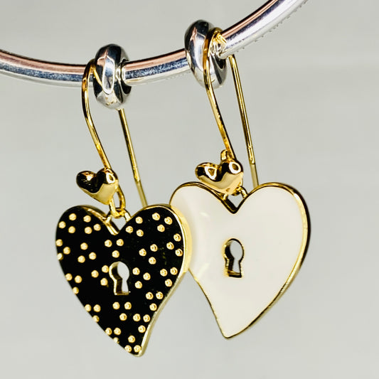 Enamel & Gold Heart Hook Earrings