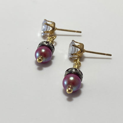 Boucles d'oreilles à tige en alliage de métal plaqué or avec cristaux et perles autrichiennes et pierres en zircone cubique