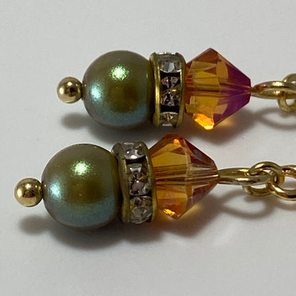 Boucles d'oreilles en laiton plaqué or avec cristaux et perles autrichiennes