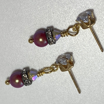 Boucles d'oreilles à tige en alliage de métal plaqué or avec cristaux et perles autrichiennes et pierres en zircone cubique